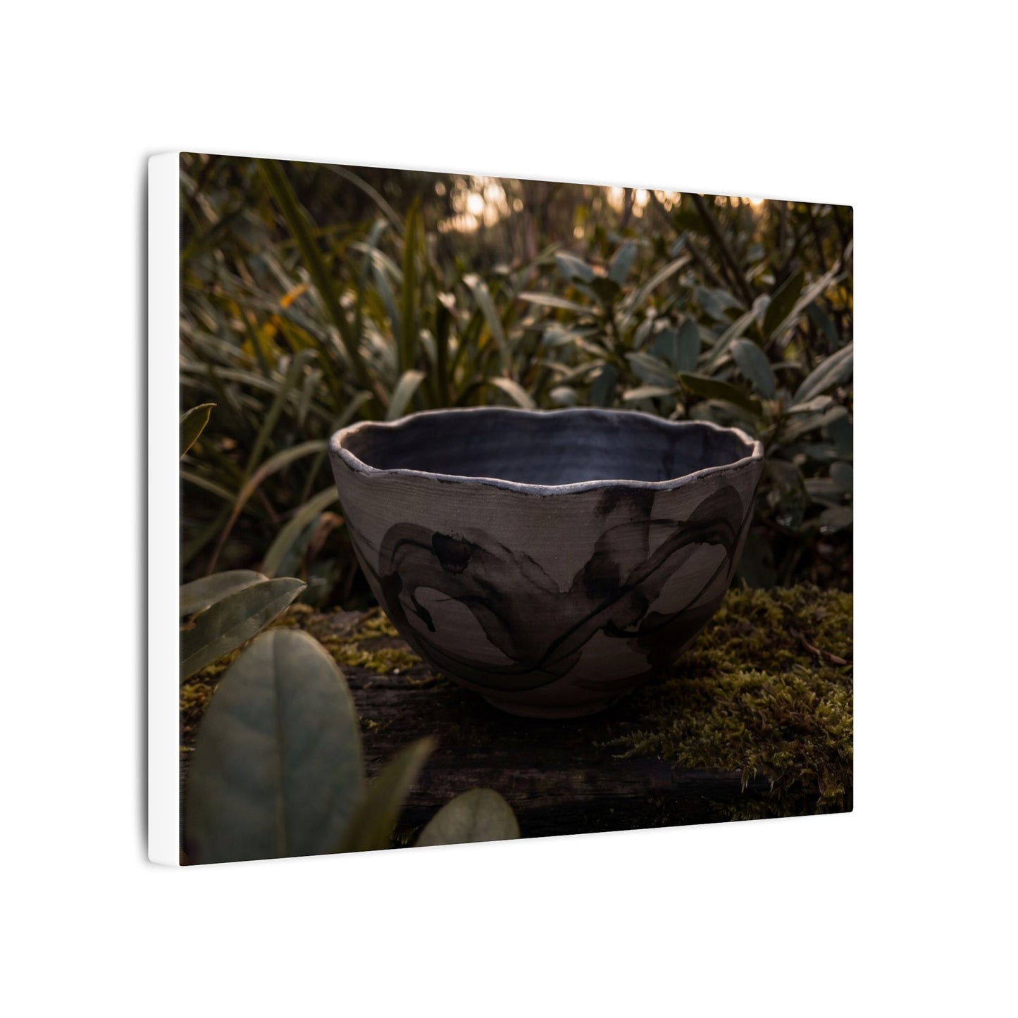 Ceramic Bowl Canvas Art | Summer Dark Japandi Charcoal Ink Art