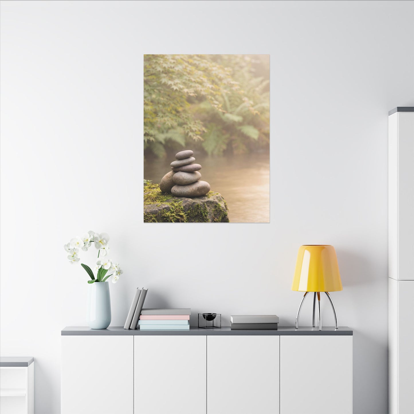 Cozy River Stones Canvas Art - Japanese Pattern Japandi