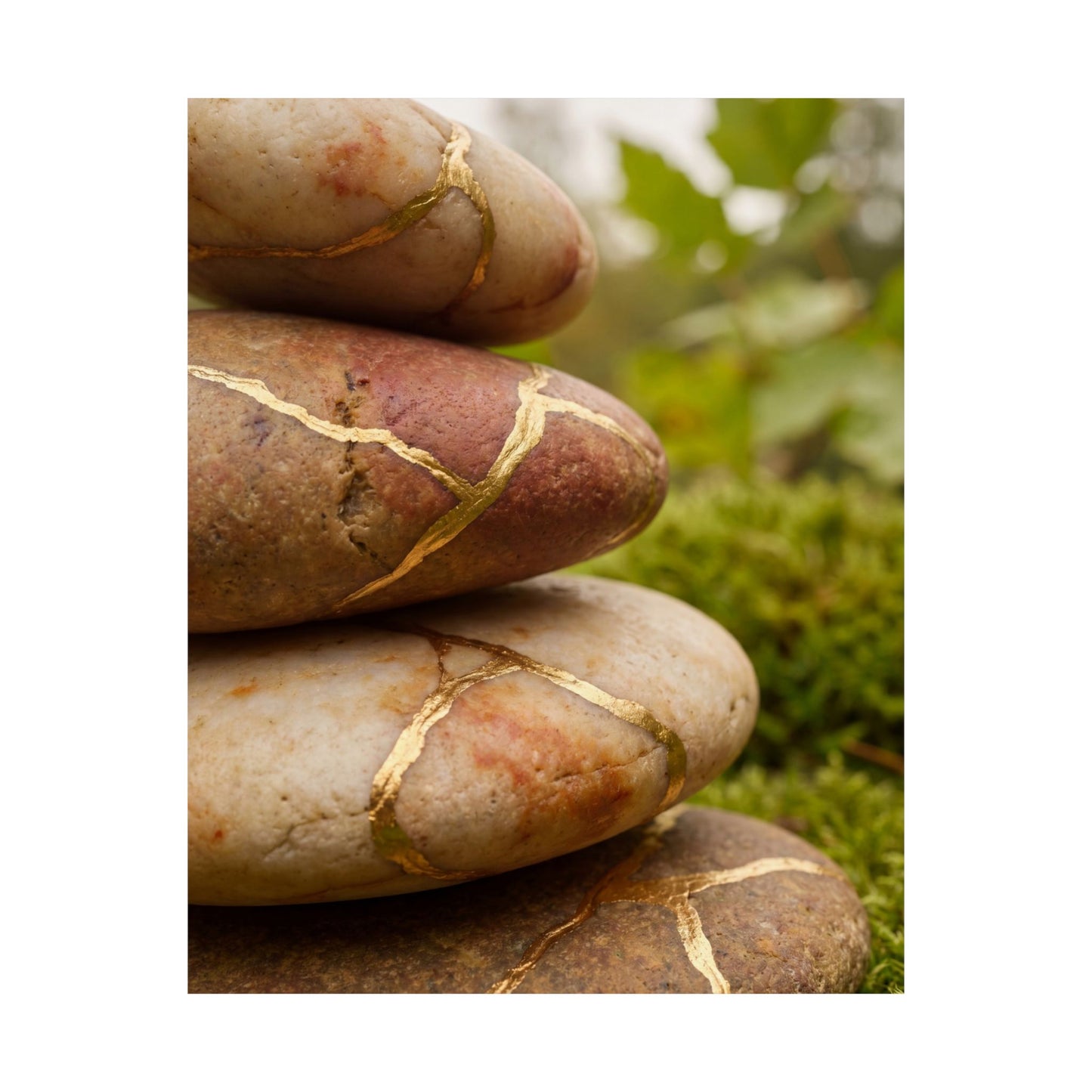 River Stones Wall Art Print | Summer Kintsugi Crackle Gold Art