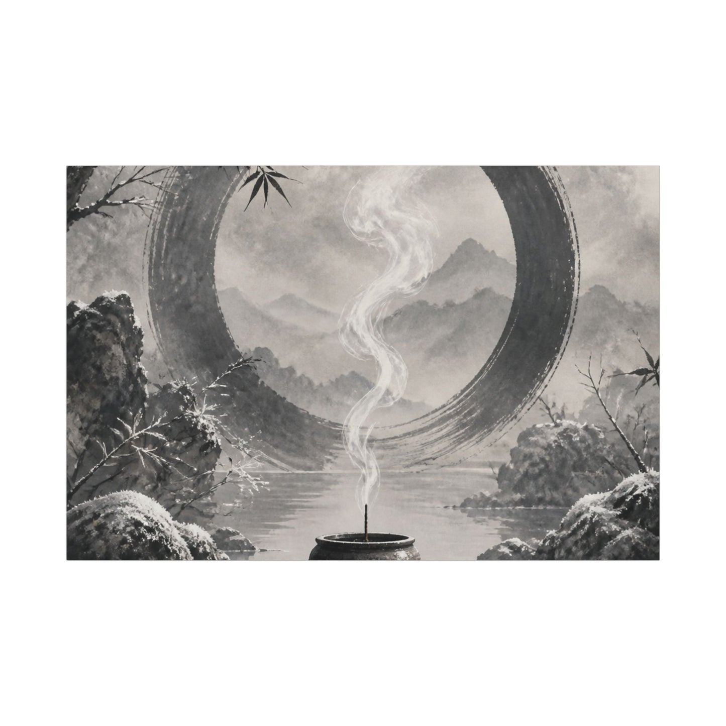 Incense Smoke Canvas Art | Winter Zen Sumi E Art