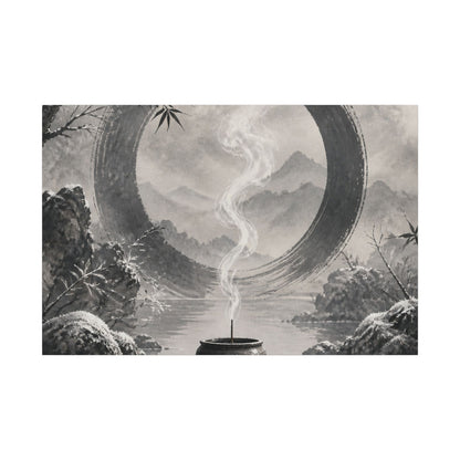 Incense Smoke Canvas Art | Winter Zen Sumi E Art