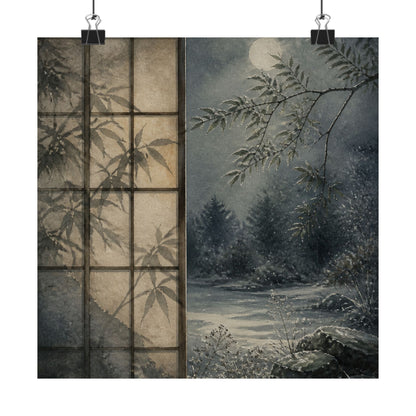 Winter Shoji Screen Watercolor Wall Art Print | Elegant Decor