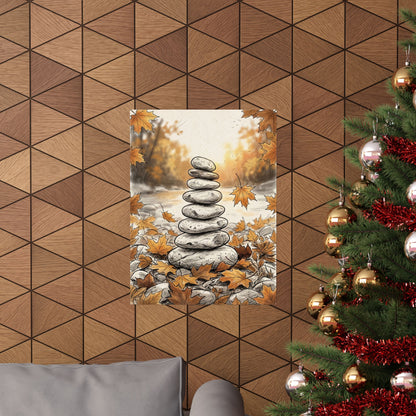 Autumn River Stones Minimal Line Wall Art Print | Neutral Decor