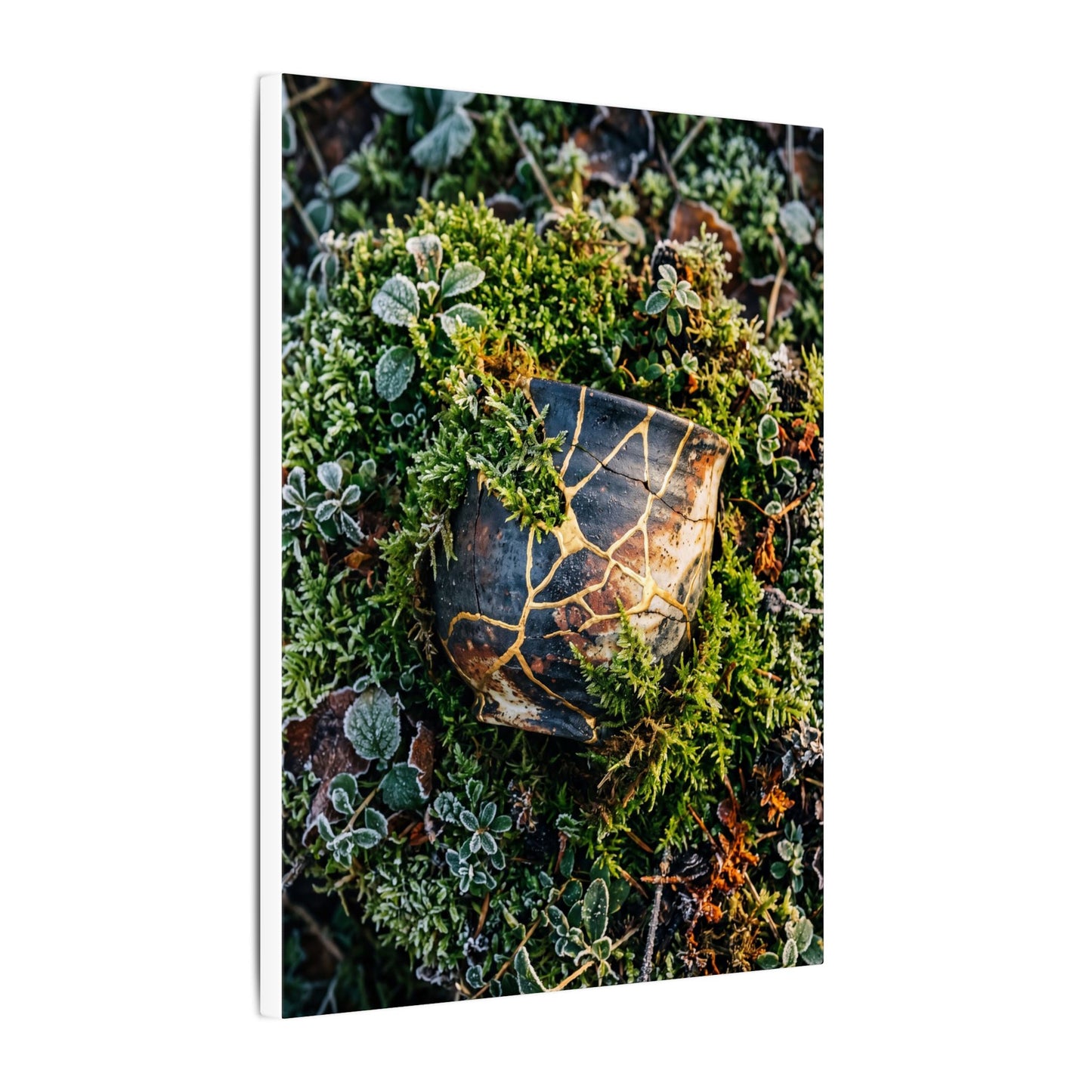 Artful Moss Close Up Canvas Art - Gold Repair Kintsugi