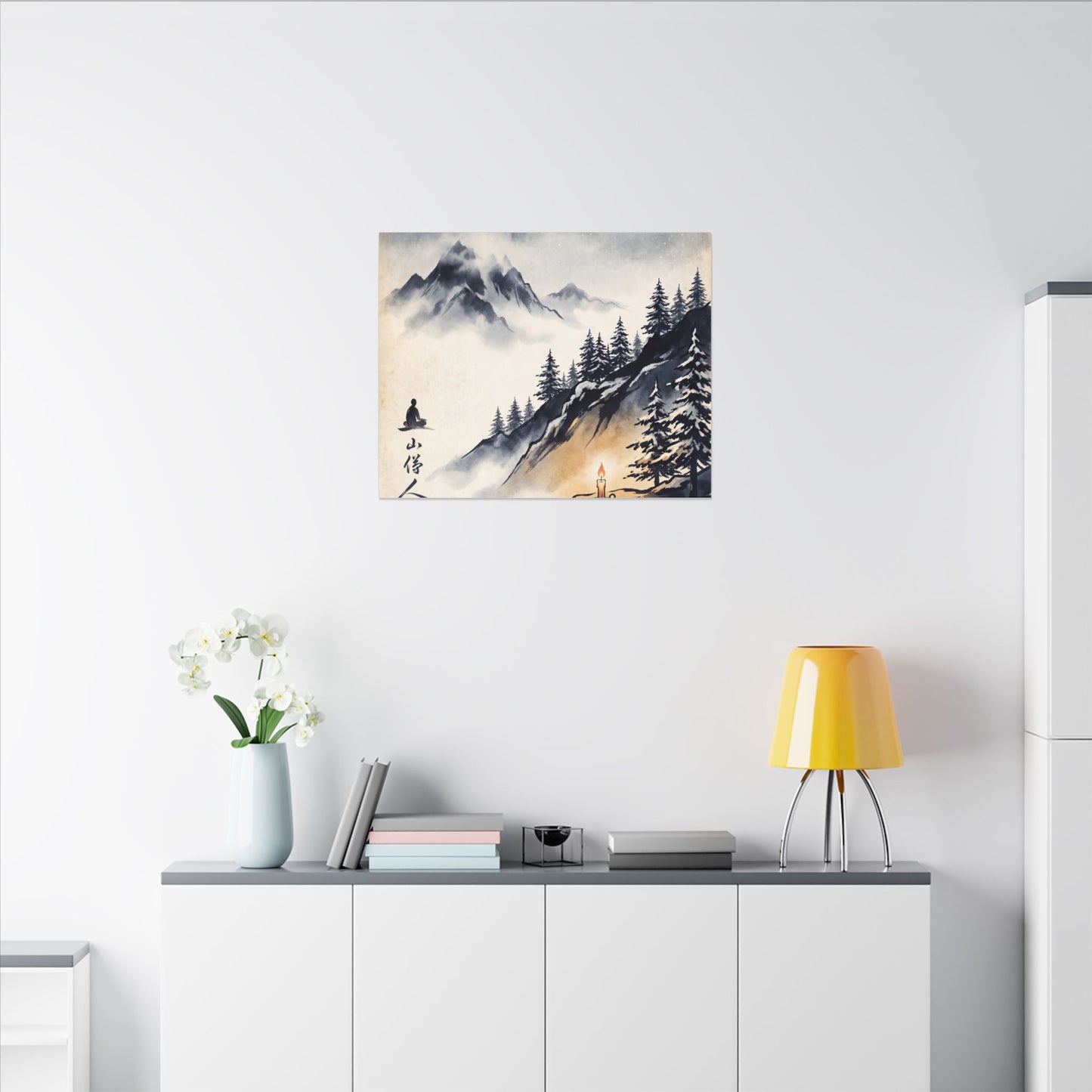 Mountain Mist Canvas Art | Winter Zen Ukiyo E Inspired Art