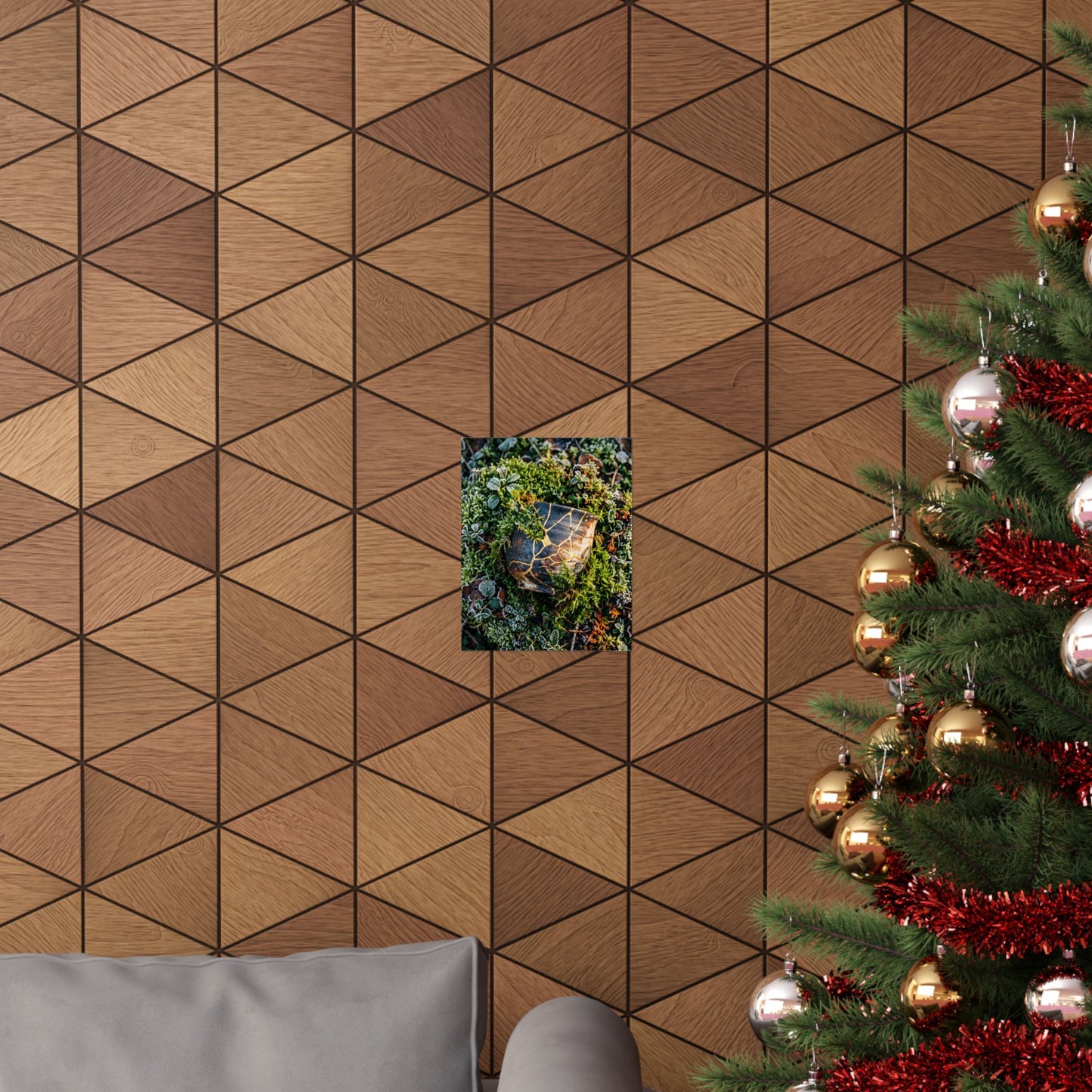 Winter Moss Close Up Gold Repair Wall Art Print | Beautiful Decor