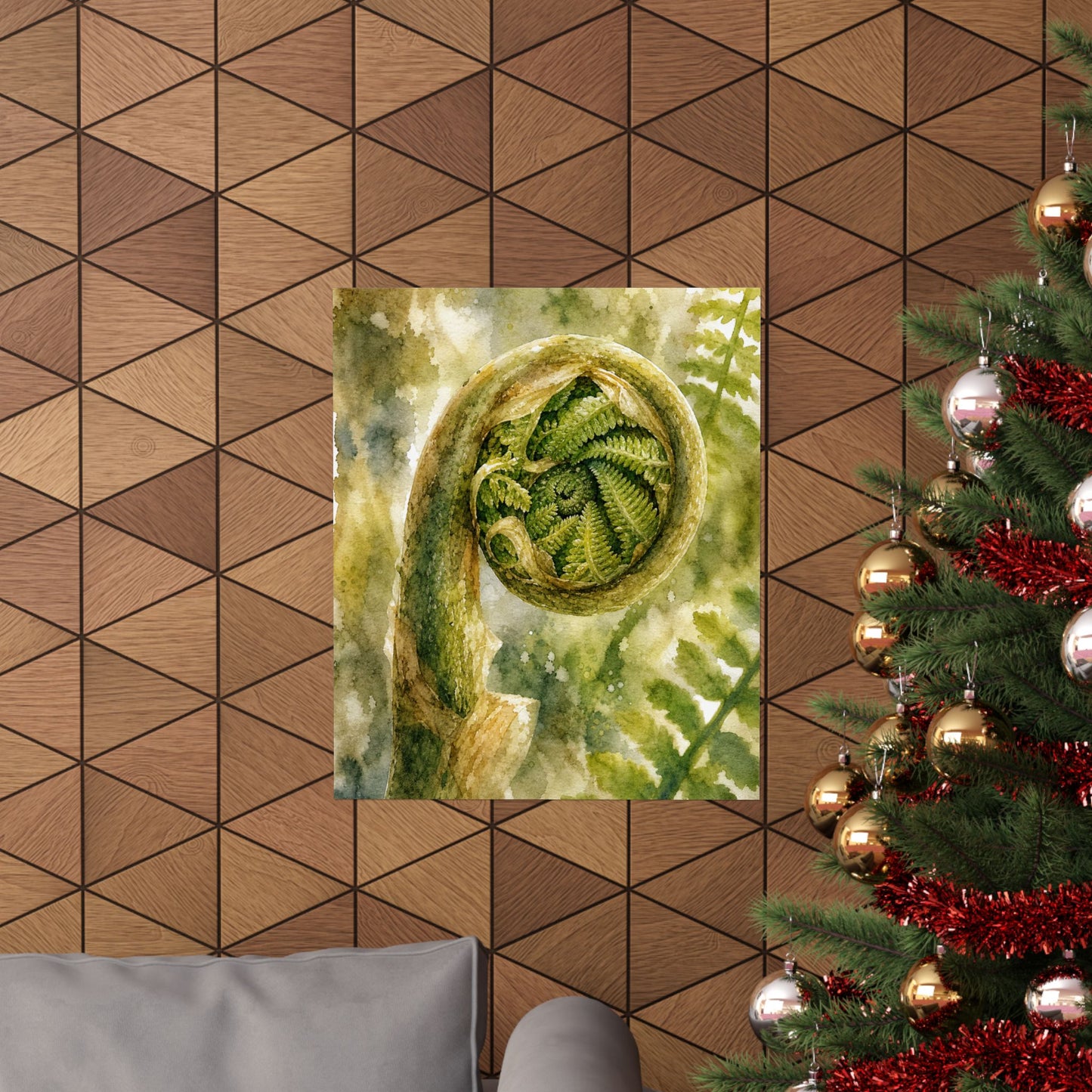 Elegant Fern Unfurling Wall Art Print - Watercolor Japandi