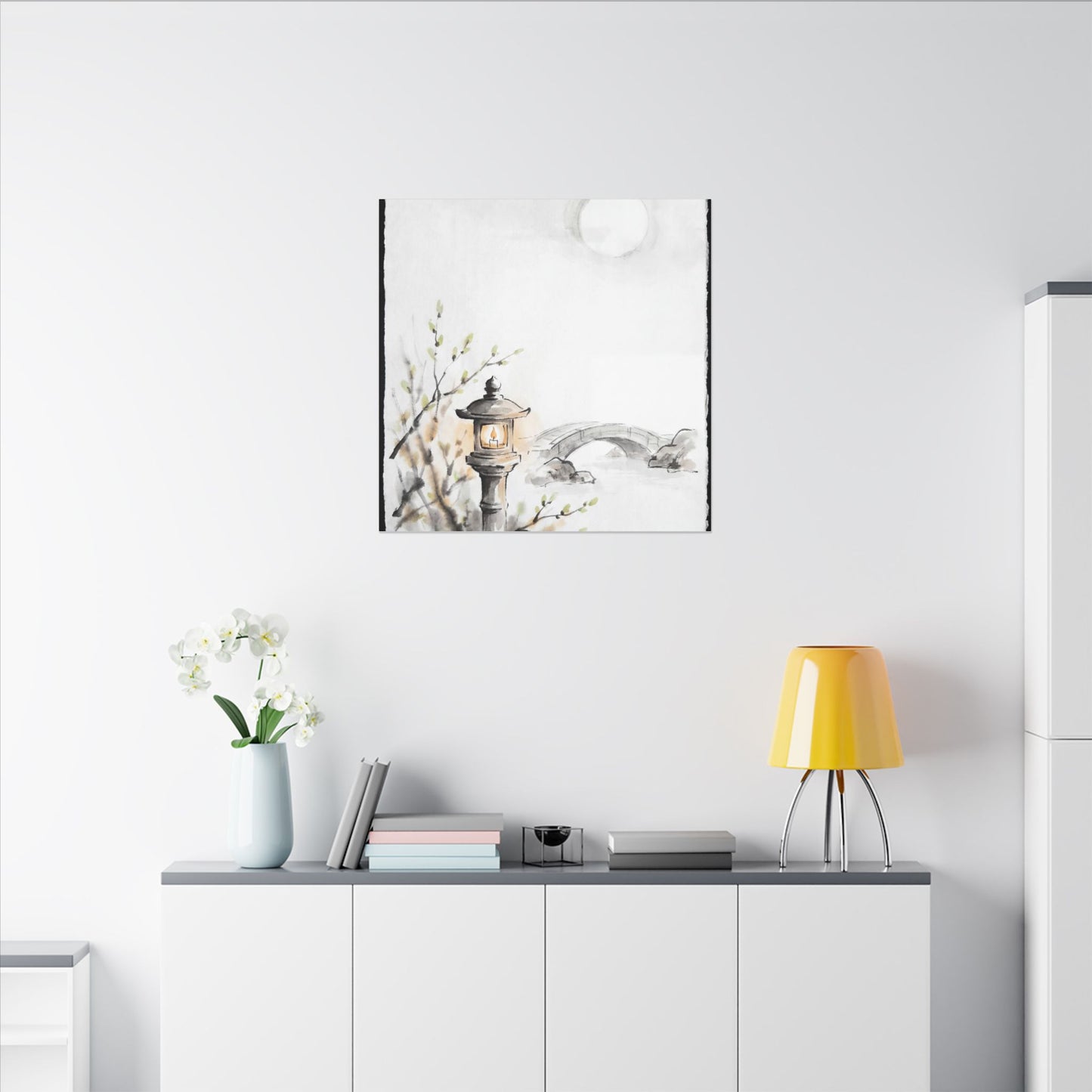Moonlit Garden Spring Canvas Art | Zen Contemplative Design