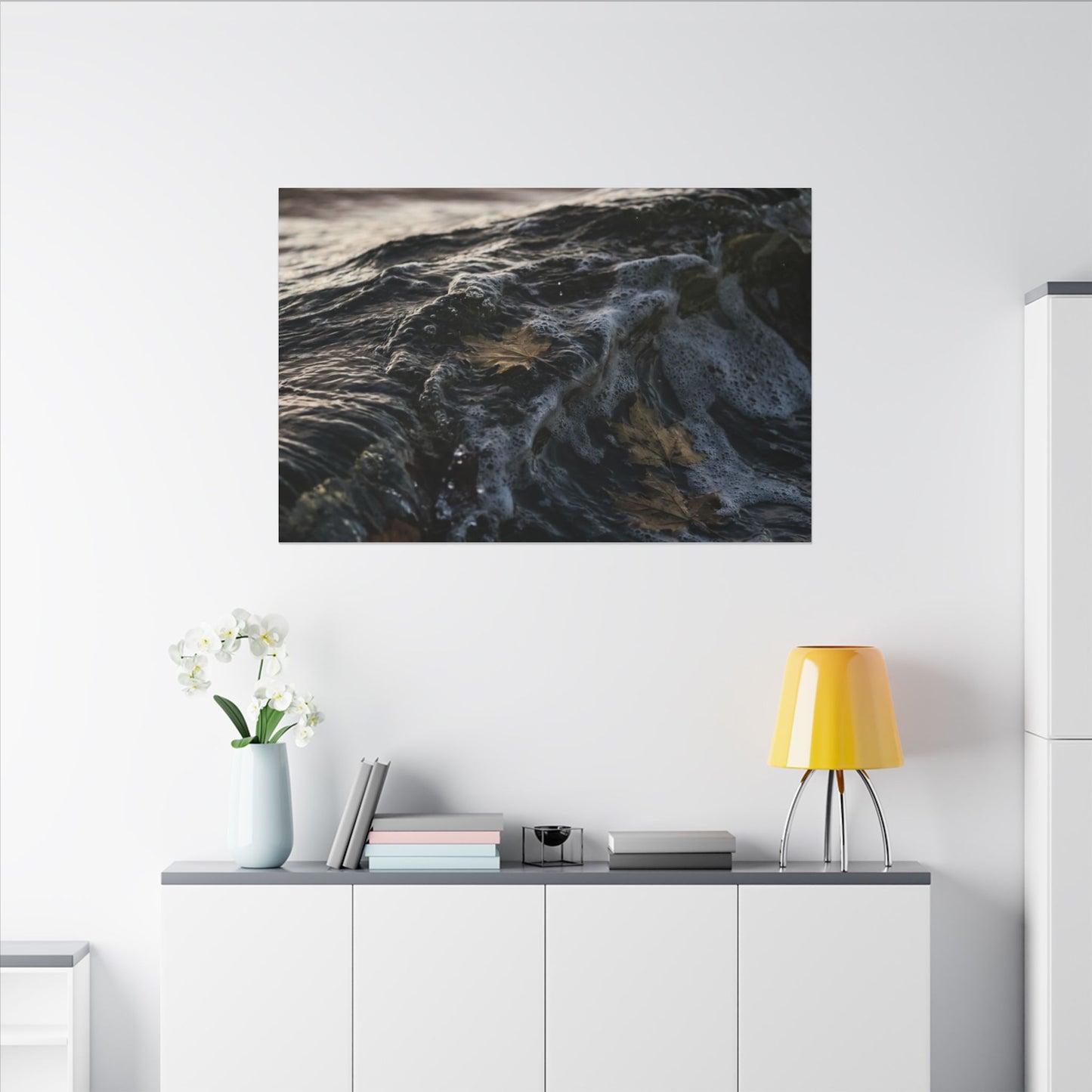 Dark Japandi Ocean Wave in Dawn | Moody Minimal Canvas Art