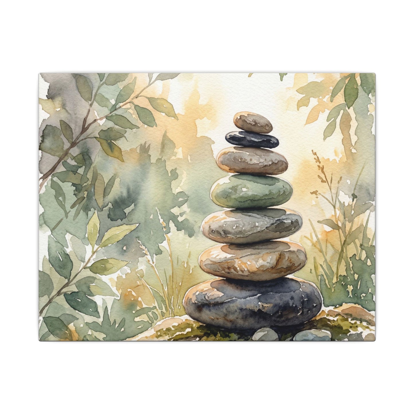 Golden Hour River Stones Canvas Art - Japandi Mono No Aware