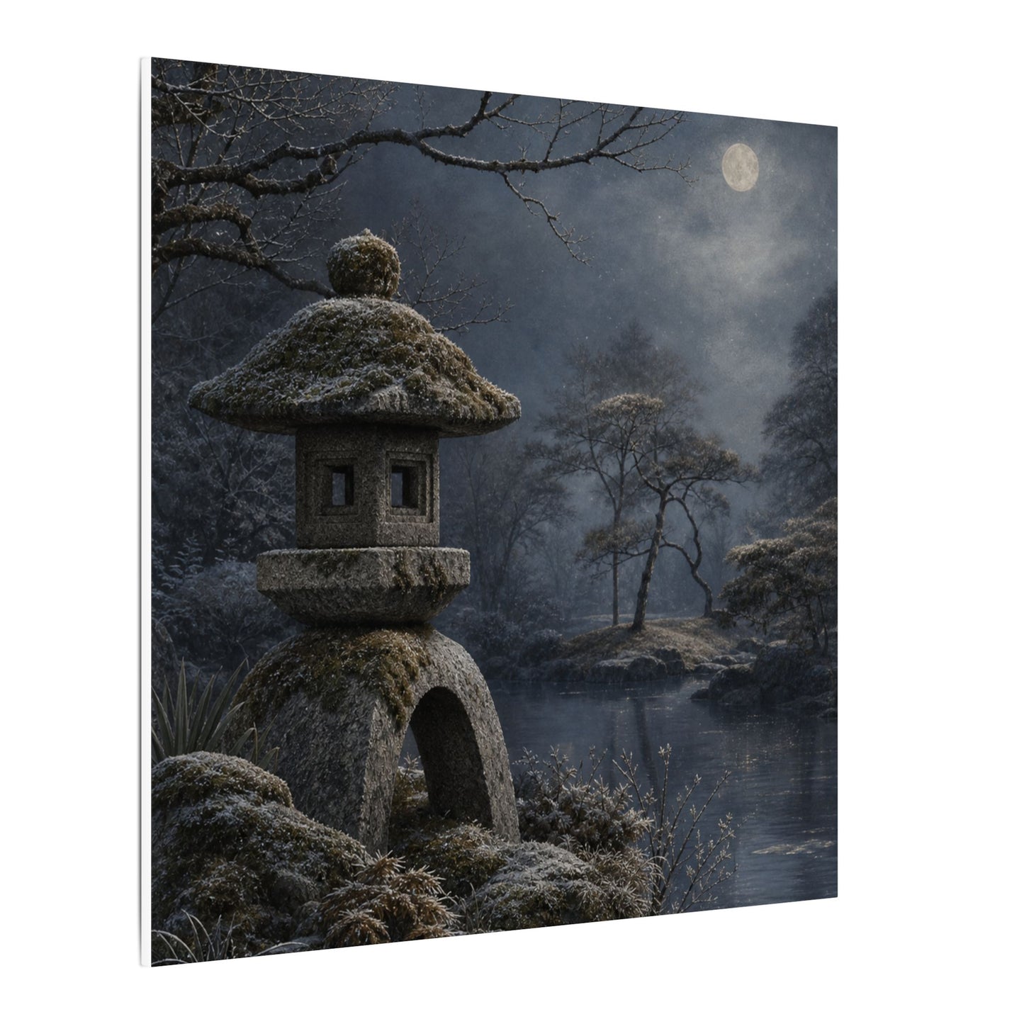 Stone Lantern Canvas Art | Winter Japandi Japanese Pattern Art