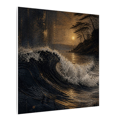 Ocean Wave Dark Texture Canvas Art | Bold Dark Japandi Art