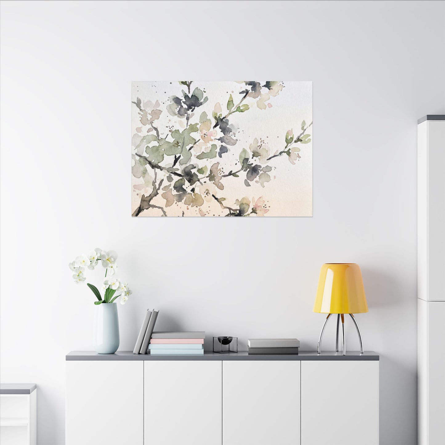 Cherry Blossom Watercolor Canvas Art | Elegant Japandi Art