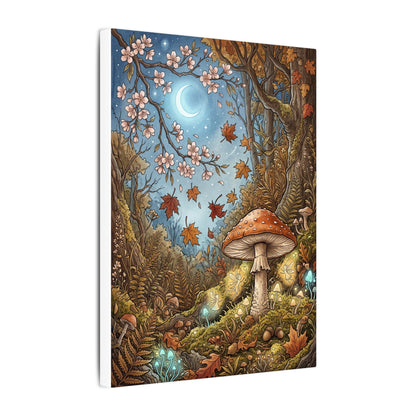 Autumn Cherry Blossom Mushroom Illustration Canvas Art | Enchanting Decor