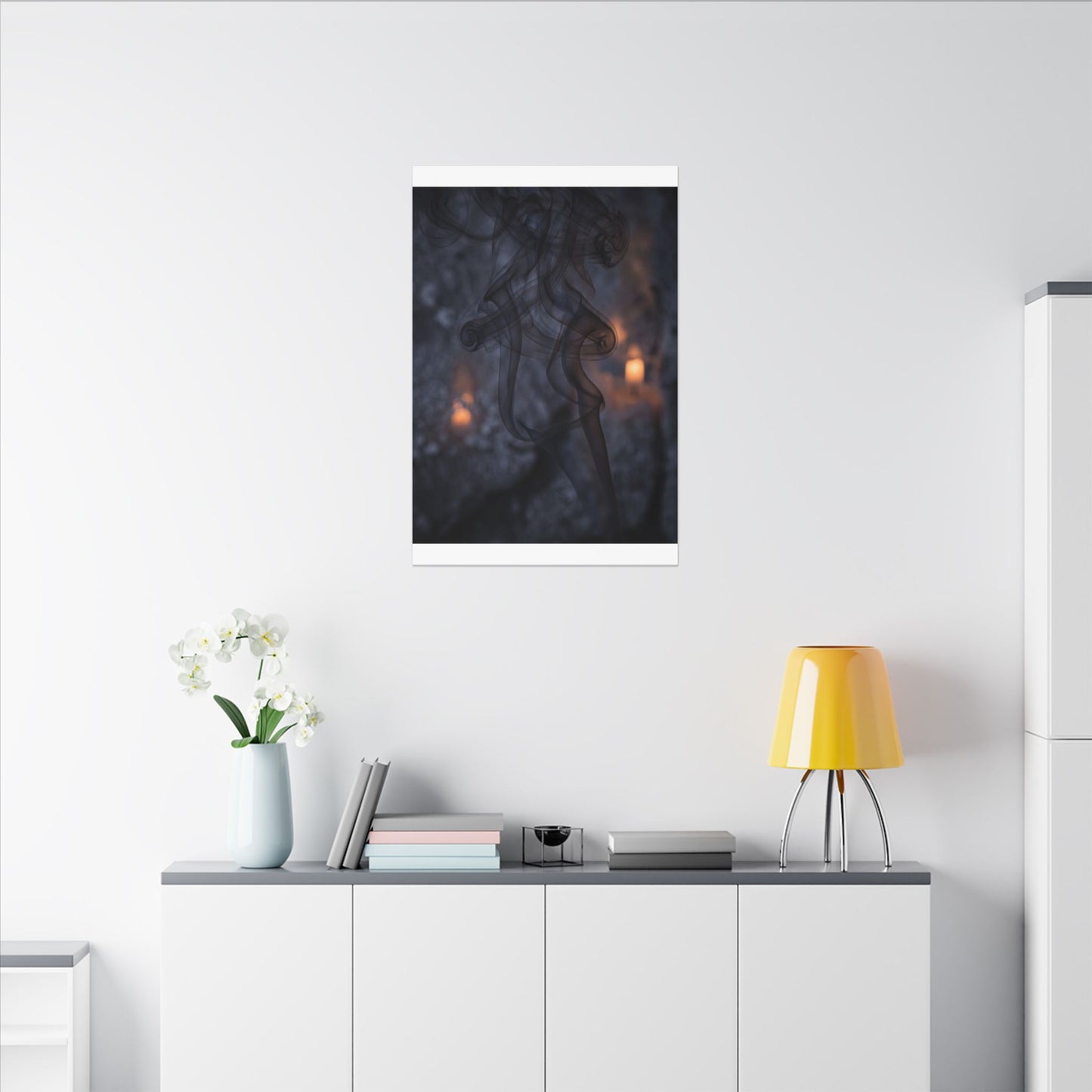 Incense Smoke Winter Canvas Art | Dark Japandi Sophisticated Design
