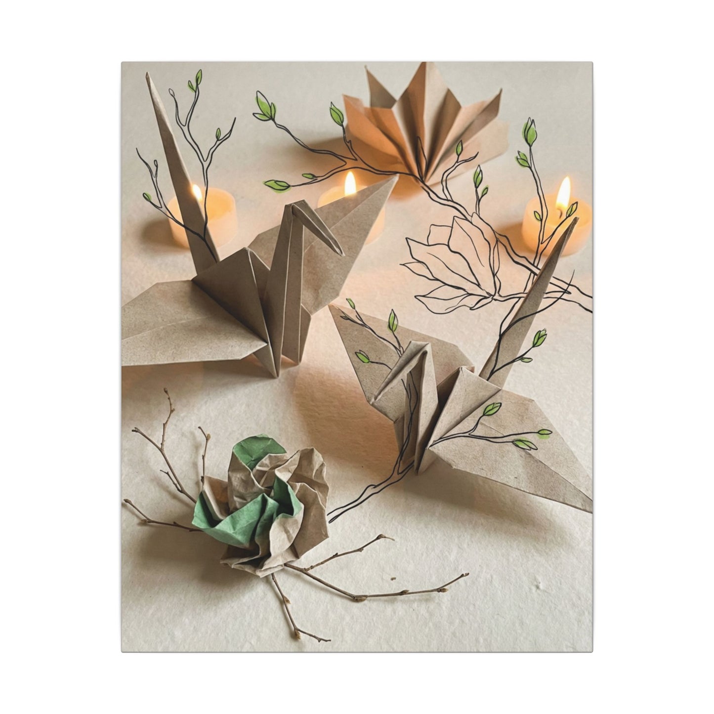 Paper Fold Spring Canvas Art | Japandi Earthy Design