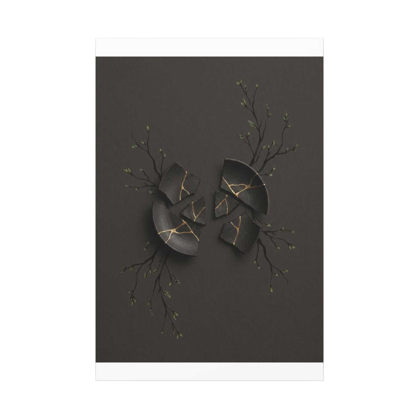 Sophisticated Broken Pottery Canvas Art - Charcoal Ink Dark Japandi