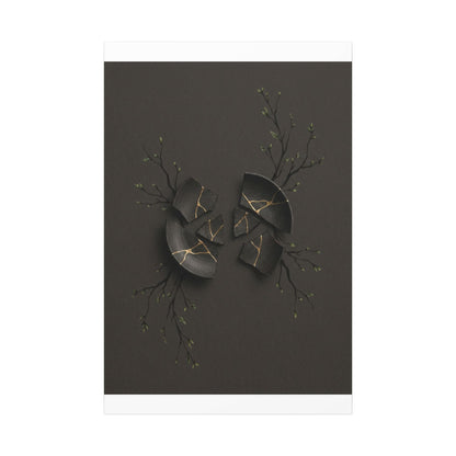 Sophisticated Broken Pottery Canvas Art - Charcoal Ink Dark Japandi