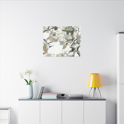 Elegant Stone Lantern Canvas Art - Watercolor Japandi