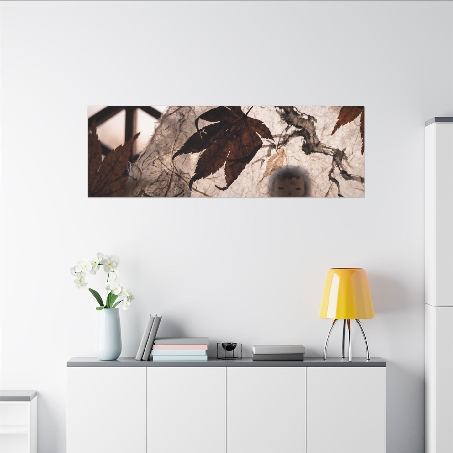 Shoji Screen Autumn Canvas Art | Dark Japandi Atmospheric Design