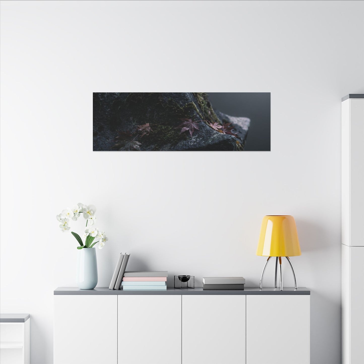 Stone Lantern Moody Minimal Canvas Art | Sophisticated Dark Japandi Art