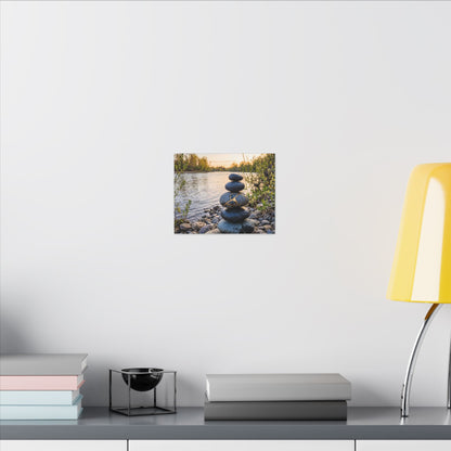 Kintsugi River Stones in Golden Hour | Gold Vein Canvas Art
