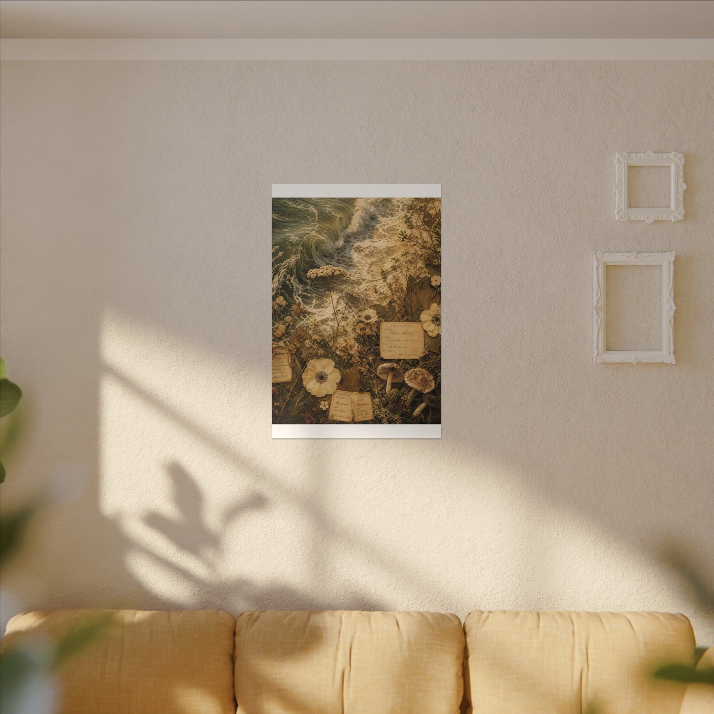 Spring Ocean Wave Herbarium Canvas Art | Nostalgic Decor