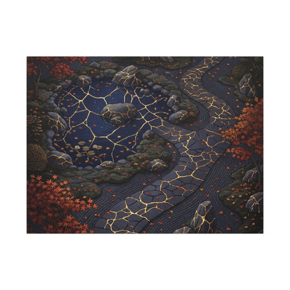 Moonlit Garden Gold Vein Canvas Art | Resilient Kintsugi Art
