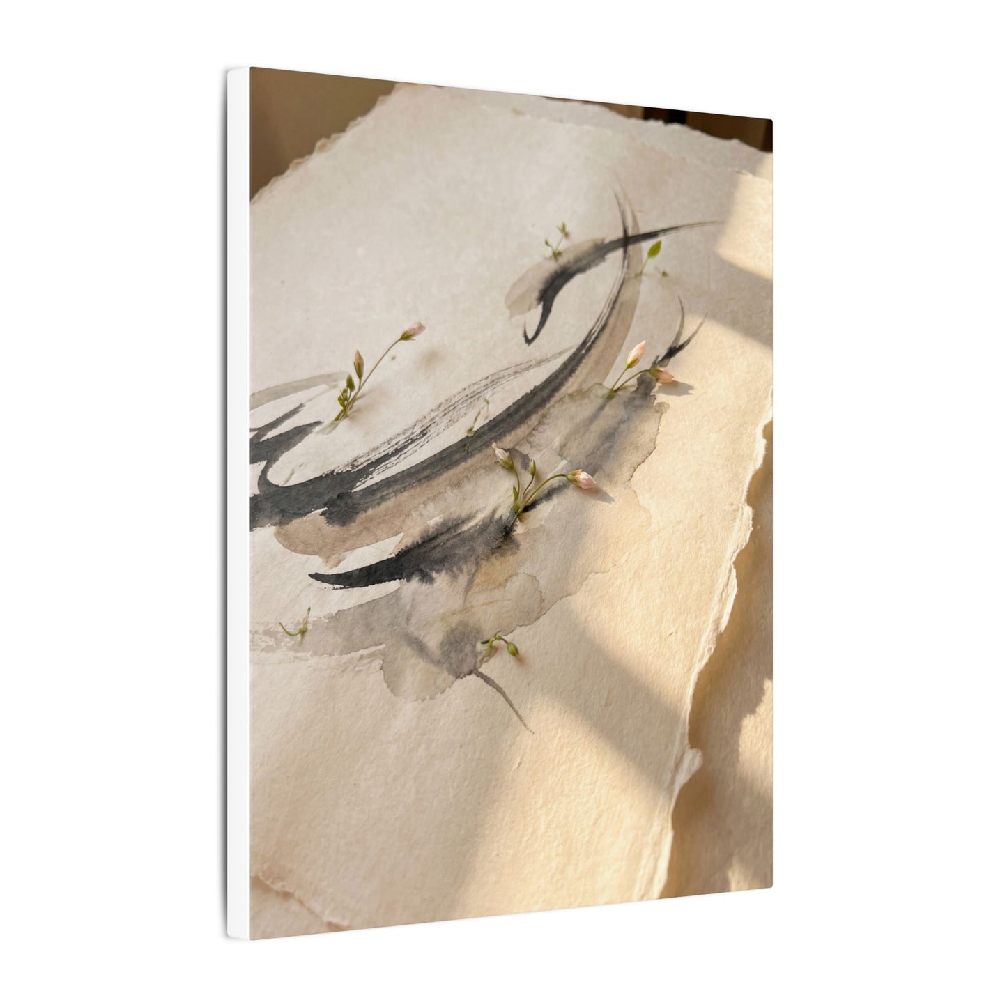 Ink Brushstroke Watercolor Canvas Art | Neutral Japandi Art
