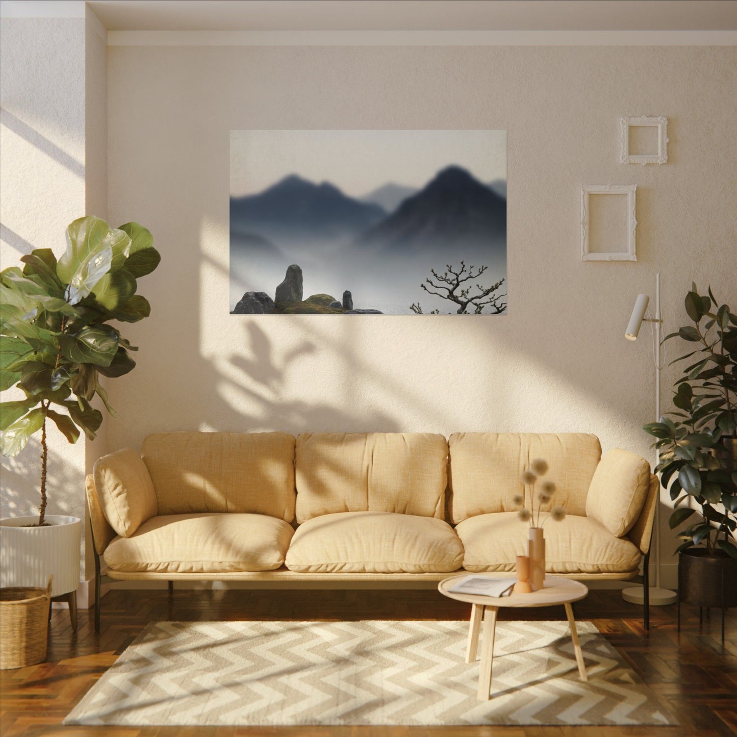 Mountain Mist Karesansui Canvas Art | Contemplative Zen Art