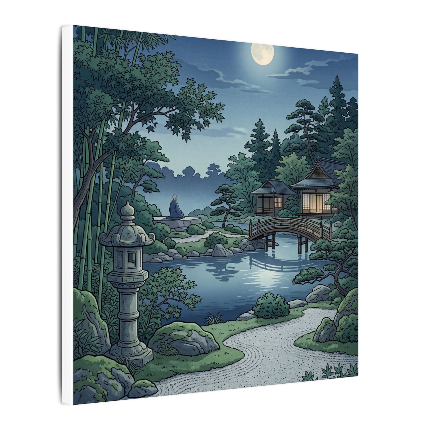 Summer Moonlit Garden Ukiyo E Inspired Canvas Art | Serene Decor