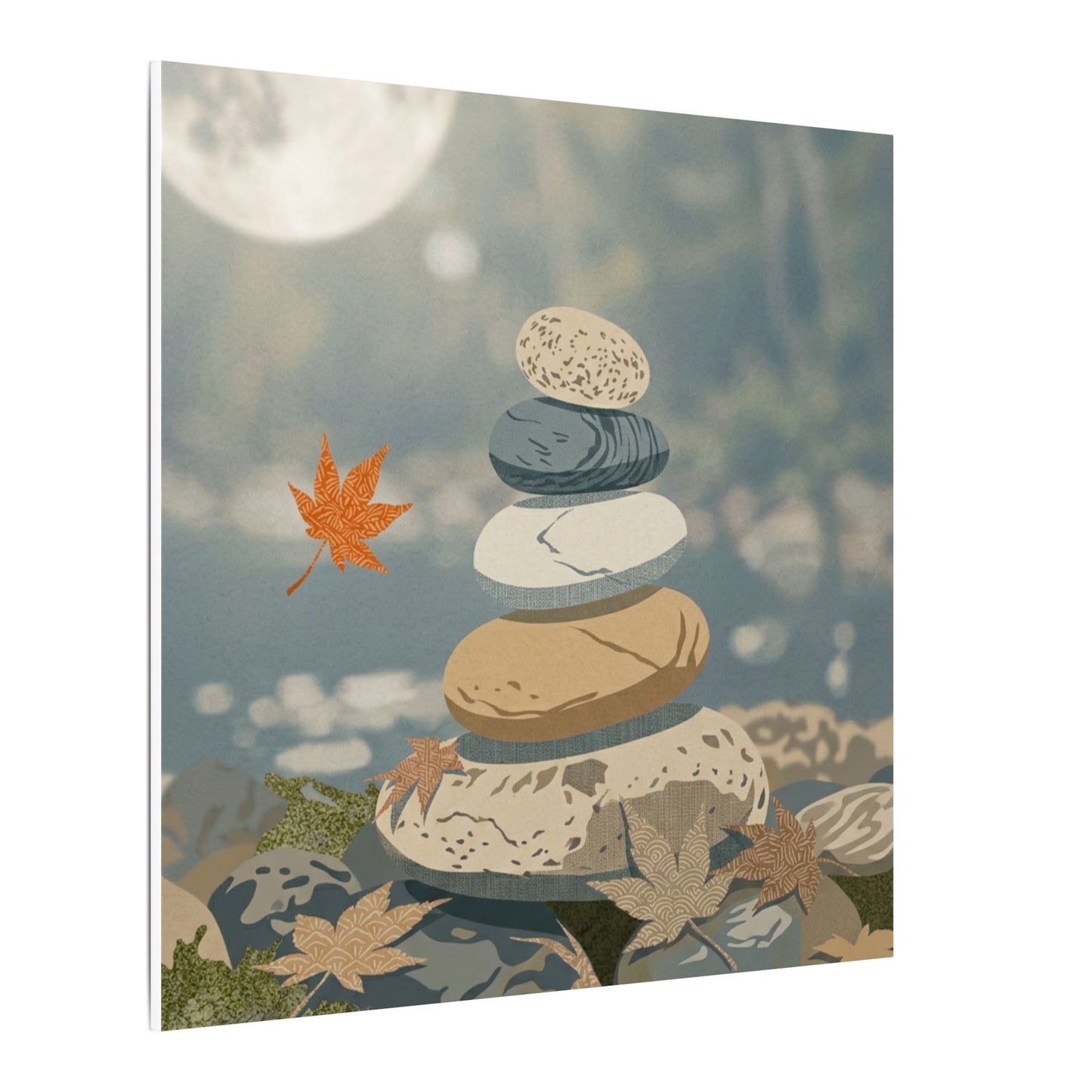 Warm River Stones Canvas Art - Japanese Pattern Japandi