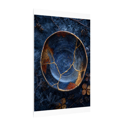 Kintsugi Ceramic Bowl in Moonlight | Crackle Gold Canvas Art