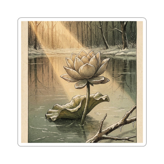 Lotus Flower Winter Sticker | Cottagecore Earthy Design Art Print