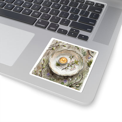 Candlelight Ceramic Bowl Sticker - Japandi Mono No Aware