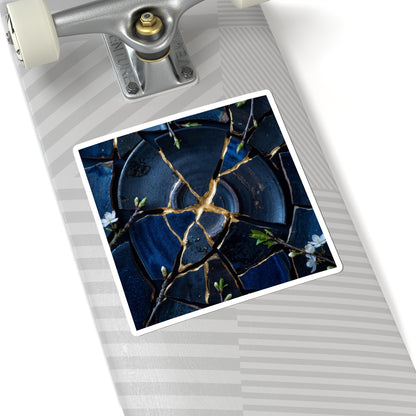 Kintsugi Broken Pottery in Moonlight | Gold Vein Sticker Art Print