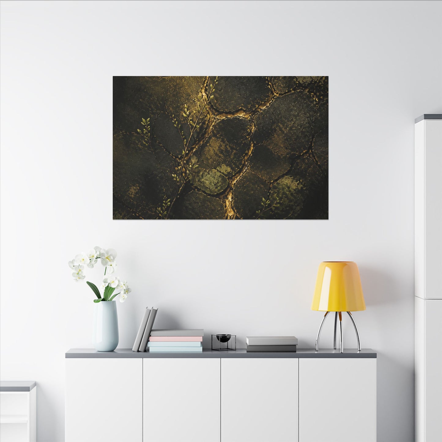 Shibui Cracked Earth Canvas Art - Dark Japandi Dark Texture