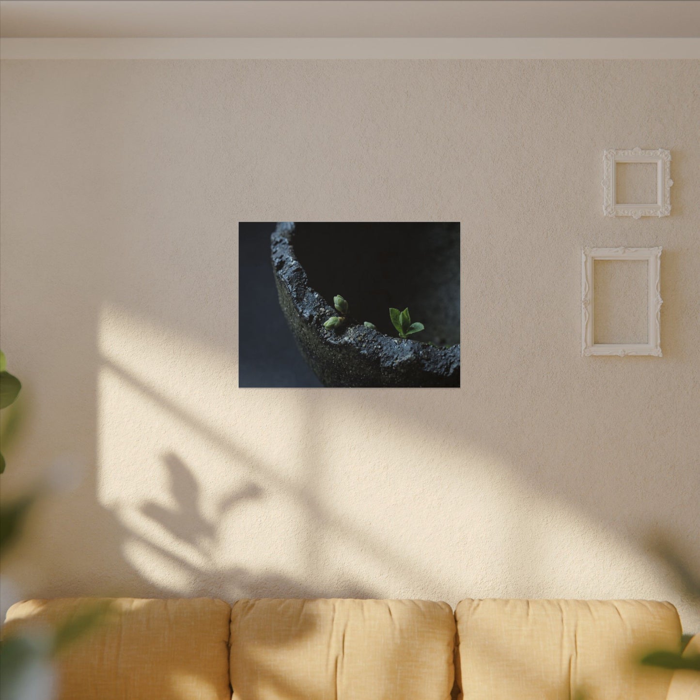 Dark Japandi Ceramic Bowl in Moonlight | Moody Minimal Canvas Art