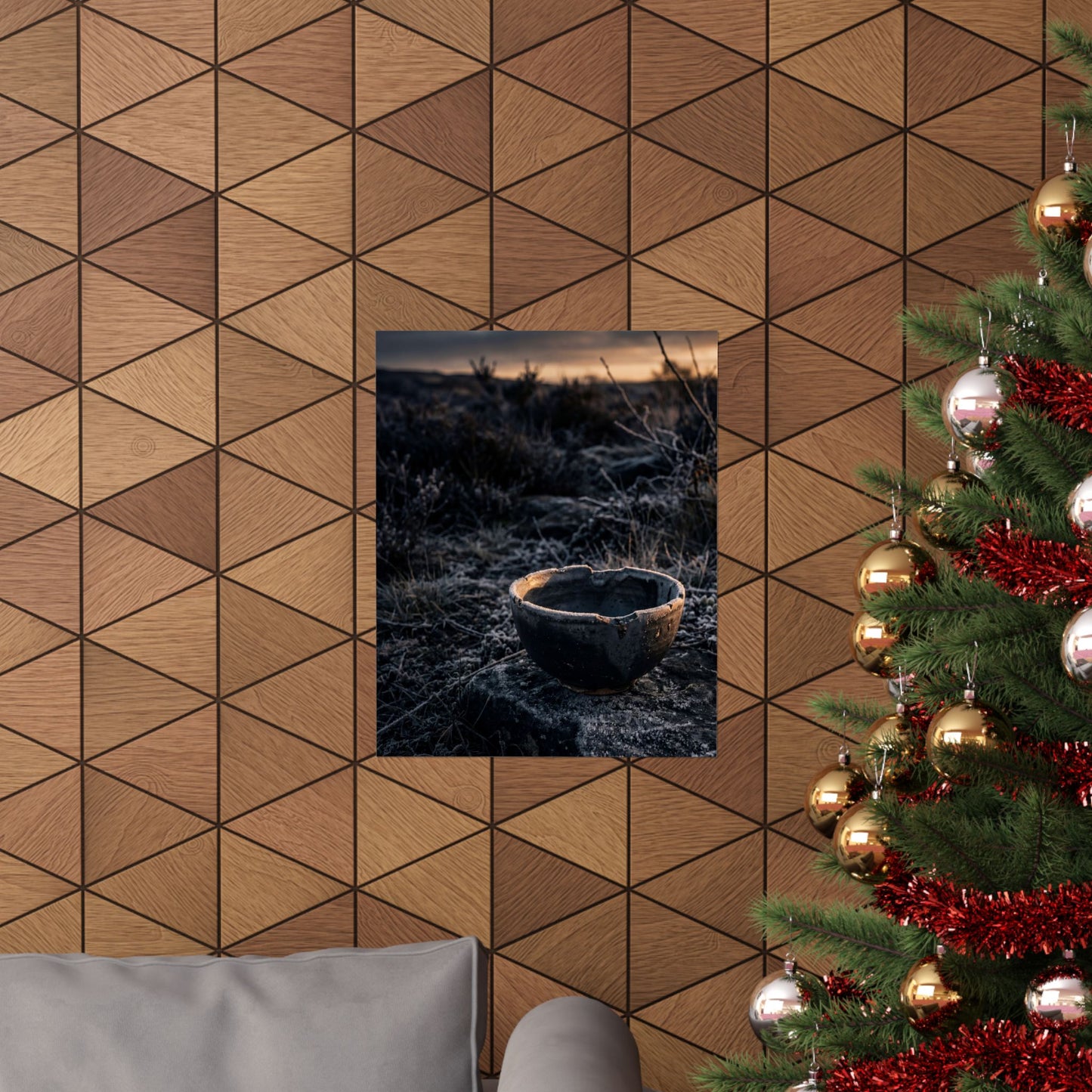 Dark Japandi Ceramic Bowl in Golden Hour | Dark Texture Wall Art Print
