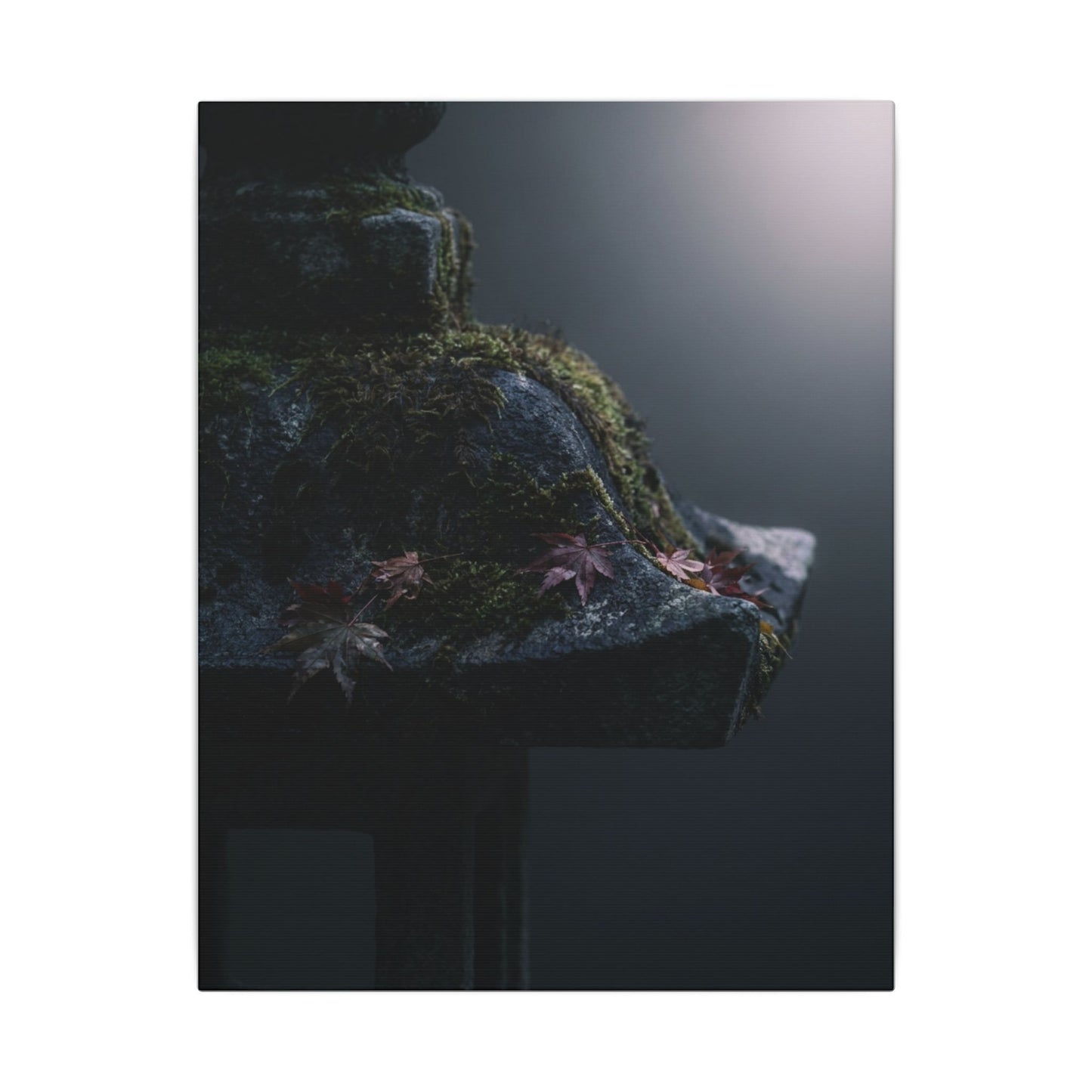 Stone Lantern Moody Minimal Canvas Art | Sophisticated Dark Japandi Art