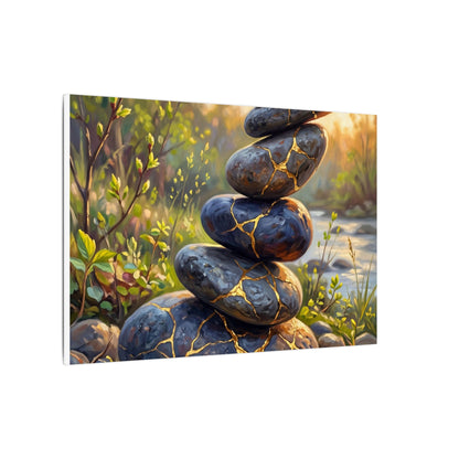 Spring River Stones Gold Repair Canvas Art | Healing Decor