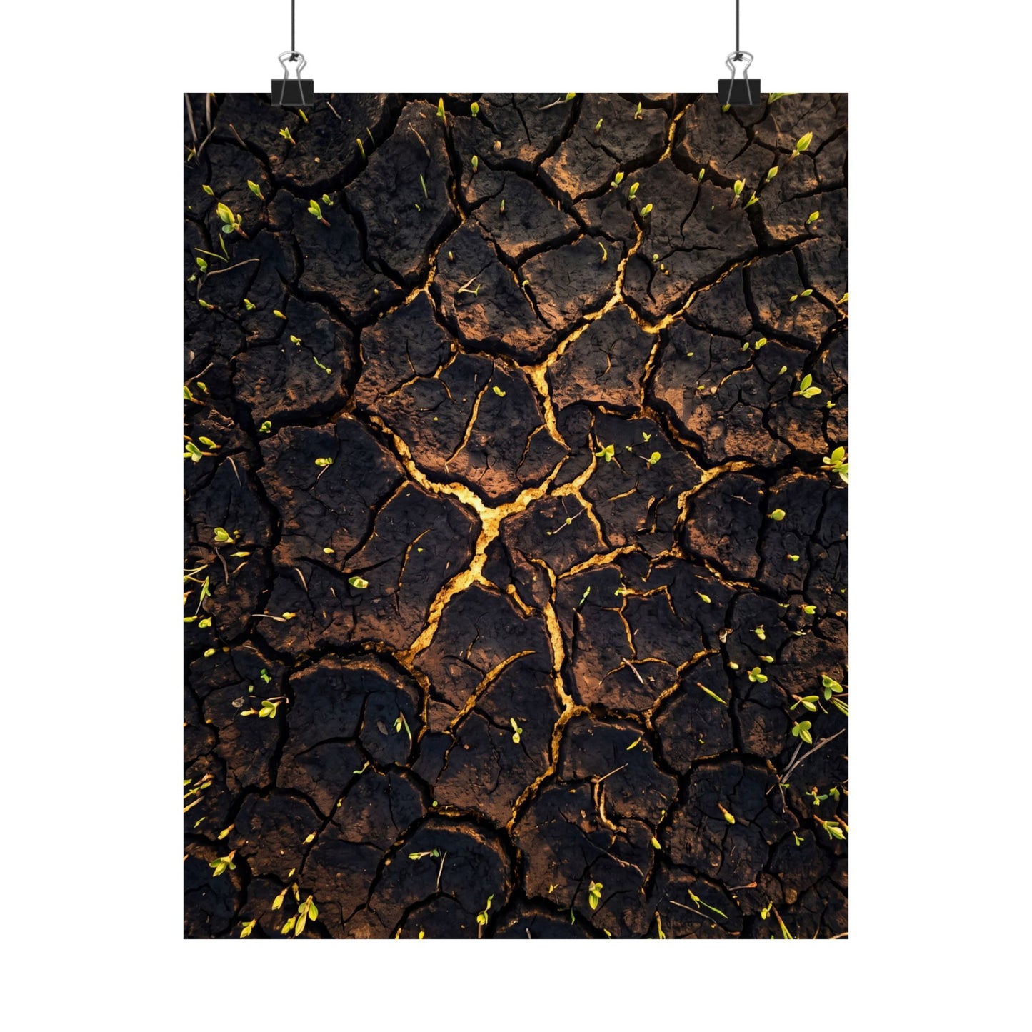 Golden Hour Cracked Earth Wall Art Print - Dark Japandi Seijaku