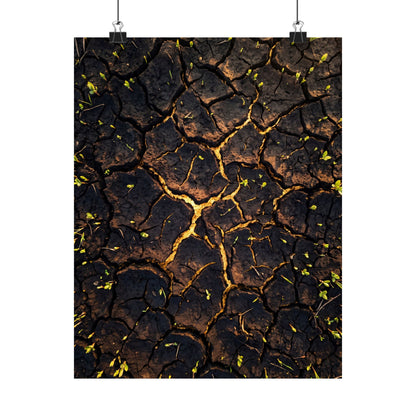 Golden Hour Cracked Earth Wall Art Print - Dark Japandi Seijaku