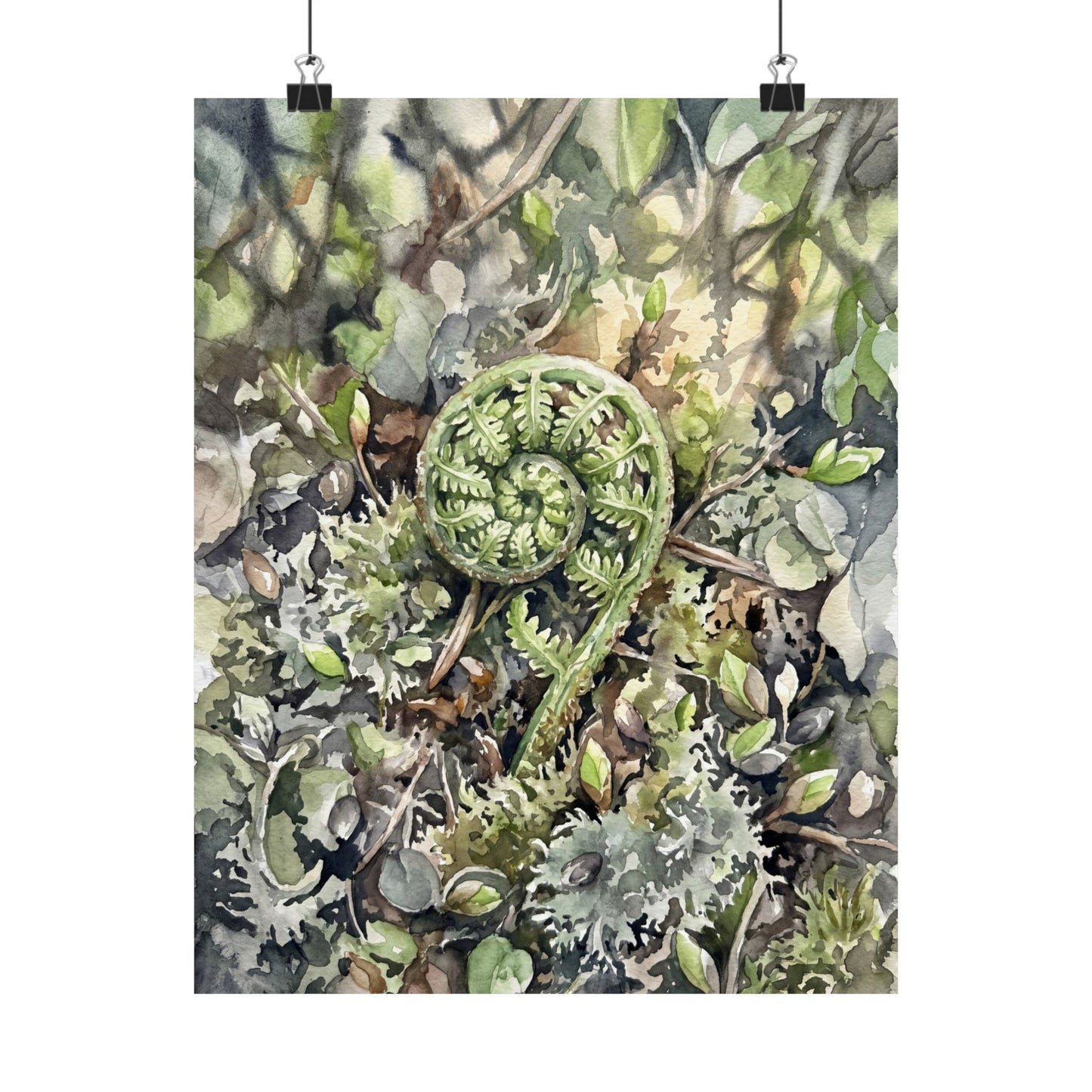 Dappled Fern Unfurling Wall Art Print - Japandi Shibui