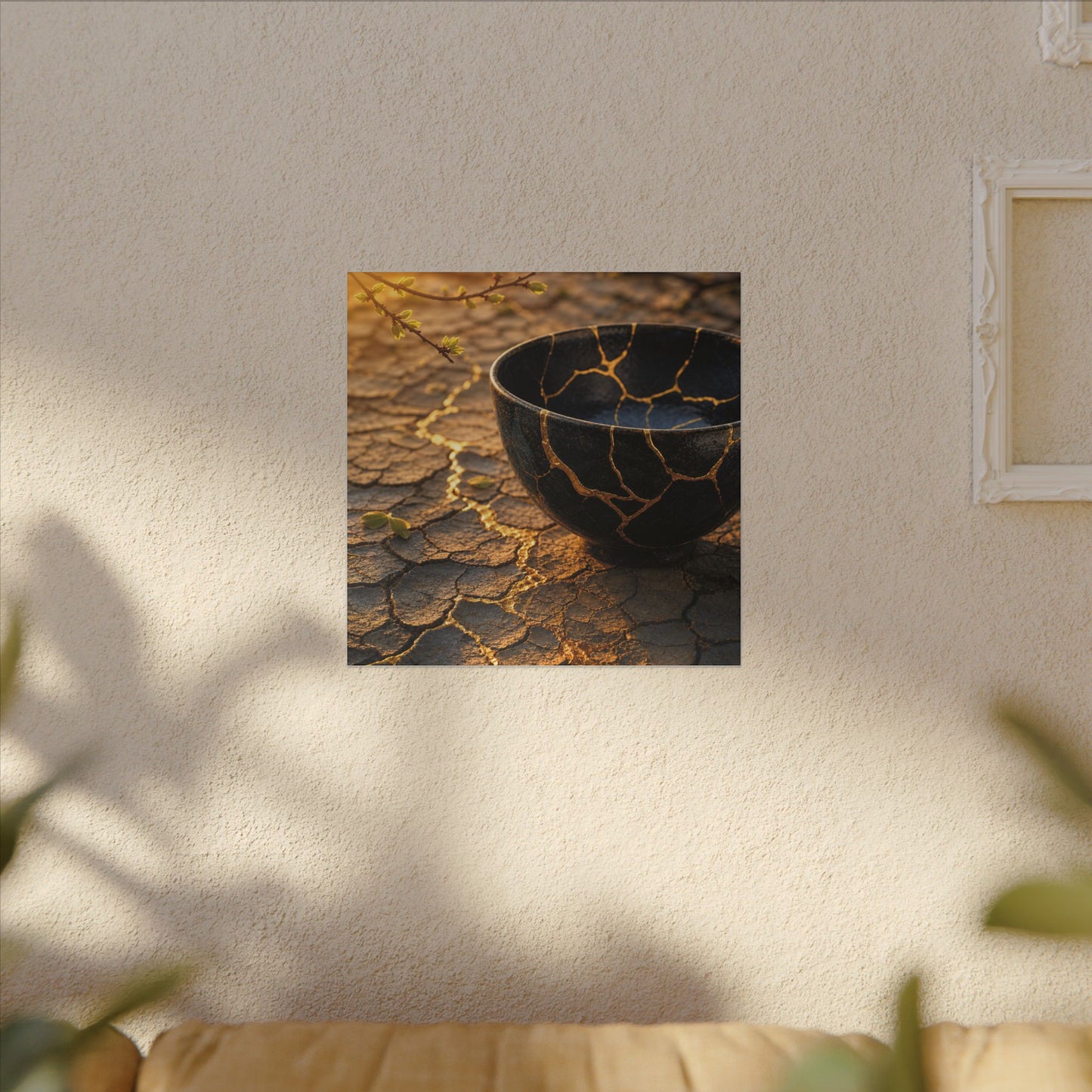 Golden Hour Cracked Earth Canvas Art - Kintsugi Fukinsei