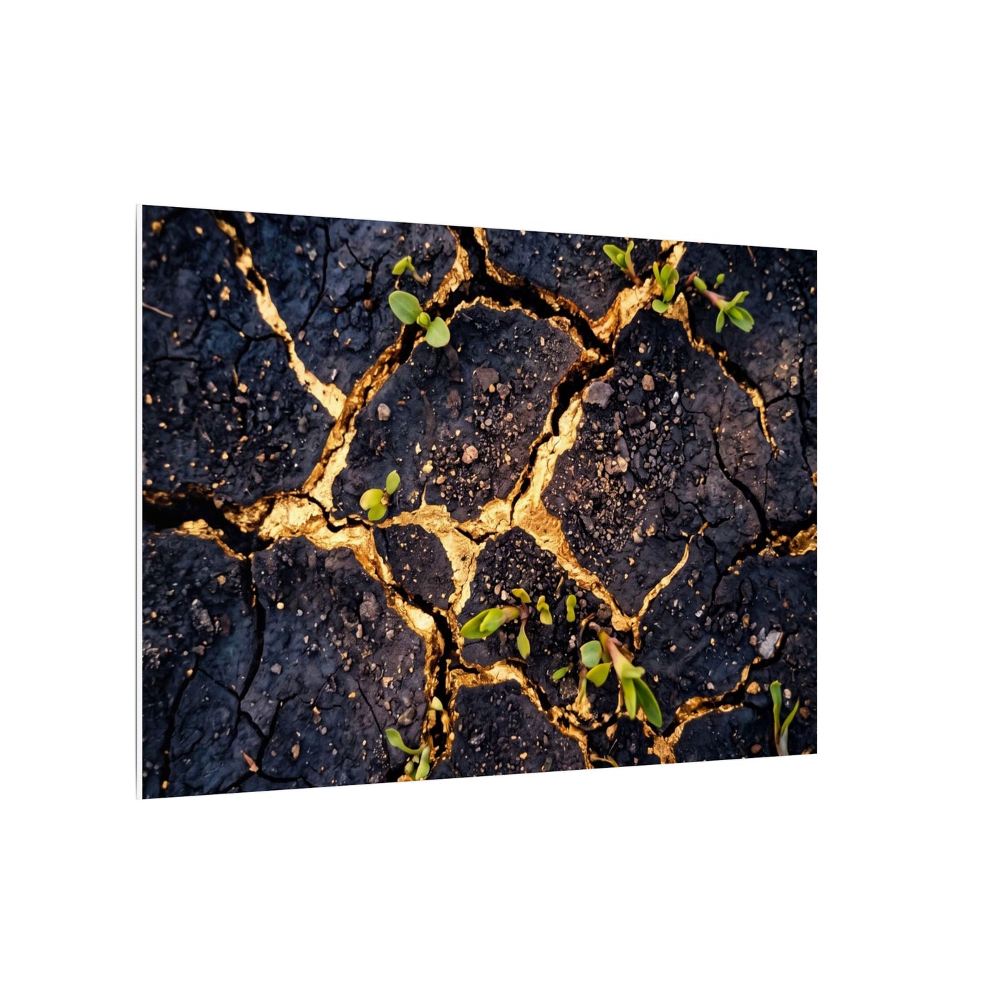 Spring Cracked Earth Crackle Gold Canvas Art | Healing Decor