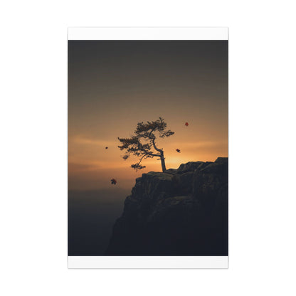 Dark Japandi Pine Tree in Golden Hour | Moody Minimal Canvas Art