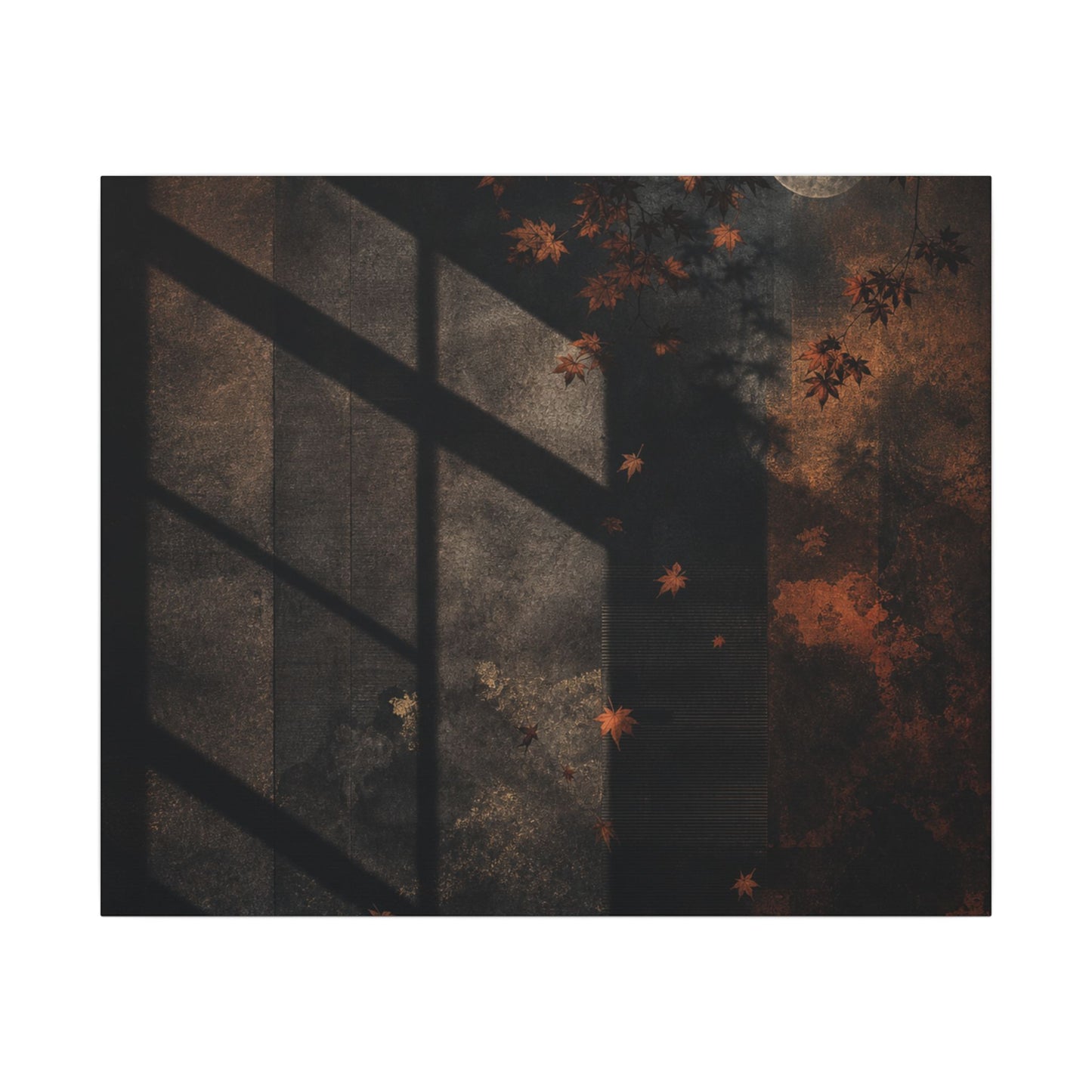 Sophisticated Shadow Play Canvas Art - Dark Texture Dark Japandi