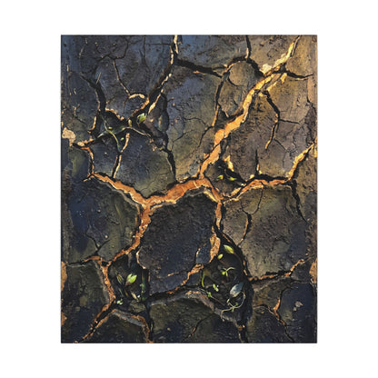 Cracked Earth Spring Canvas Art | Dark Japandi Atmospheric Design