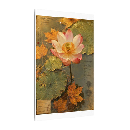 Autumn Lotus Flower Herbarium Canvas Art | Rustic Decor